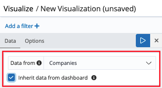 Options to link a visualization to an Entity table or Search
