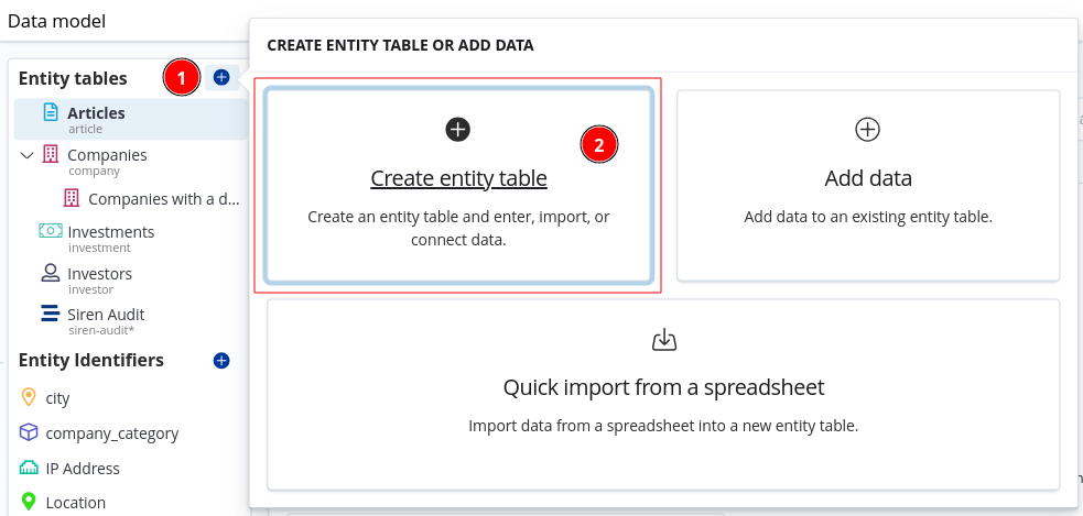 Creating a new entity table