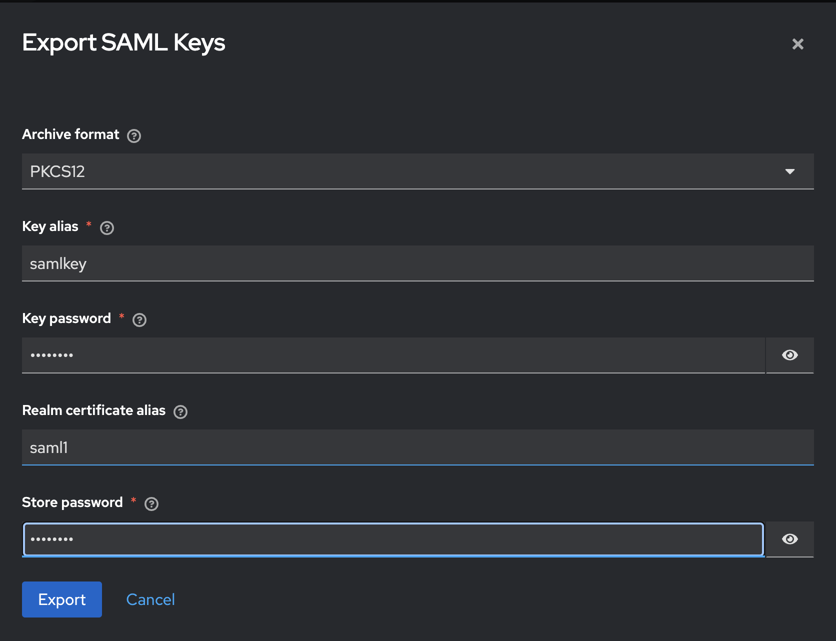 Configure keycloak client export keys